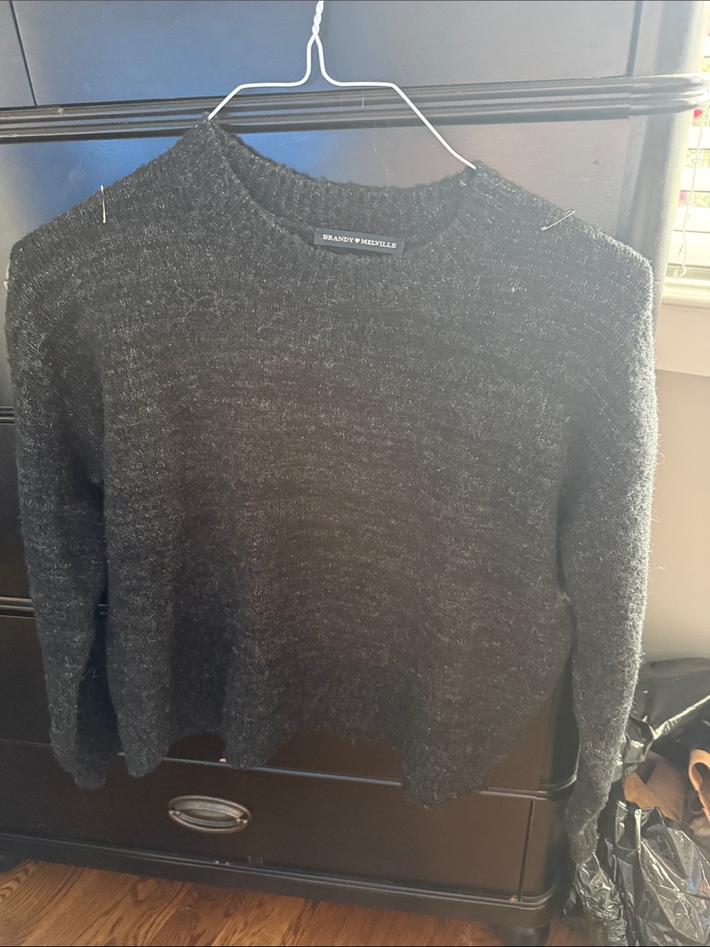 Brandy Melville Black Heathered Knit Crewneck